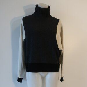 Womens Majestic Filatures Wool/Cashmere Gray, White, Black Mock Neck Sweater 3/L